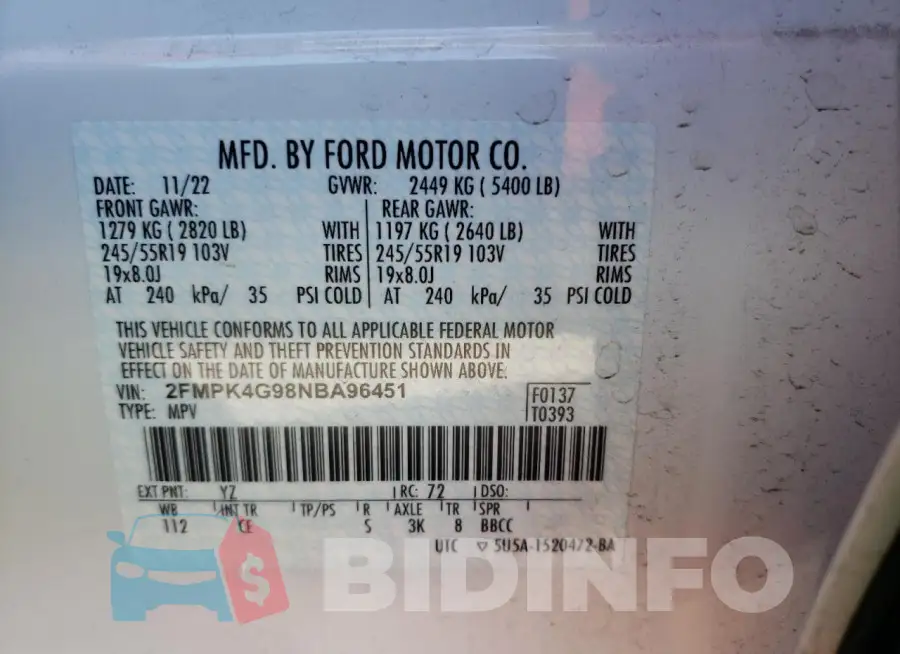 2FMPK4G98NBA96451 Photo# 13