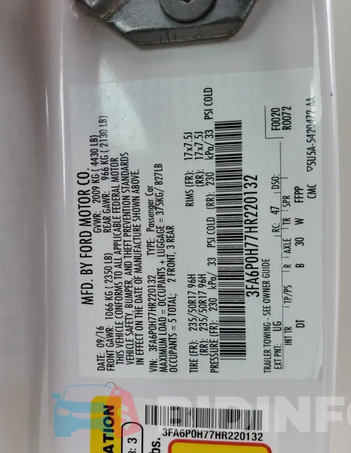 3FA6P0H77HR220132 Photo# 12