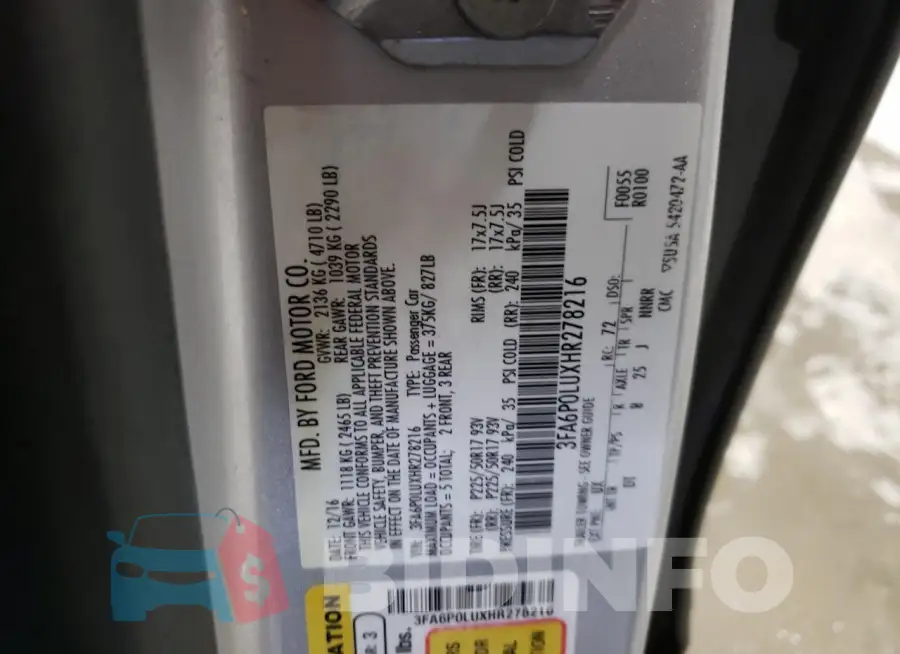 3FA6P0LUXHR278216 Photo# 12