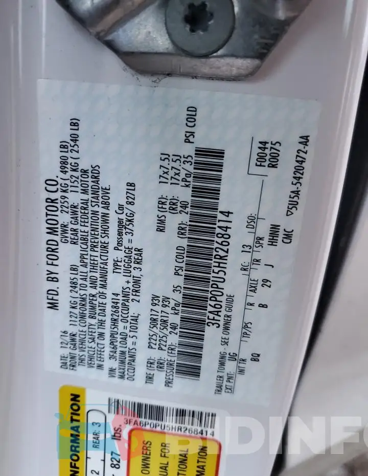 3FA6P0PU5HR268414 Photo# 12