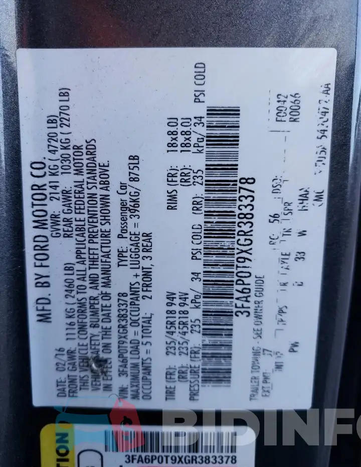 3FA6P0T9XGR383378 Photo# 12