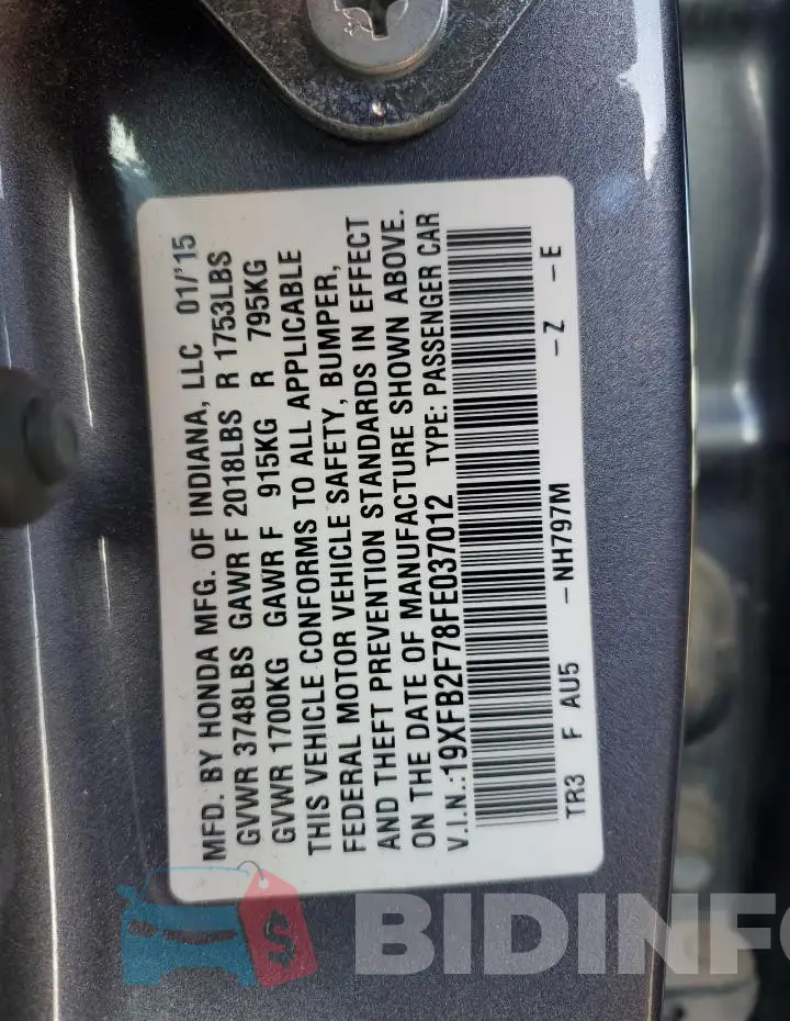 19XFB2F78FE037012 Photo# 12