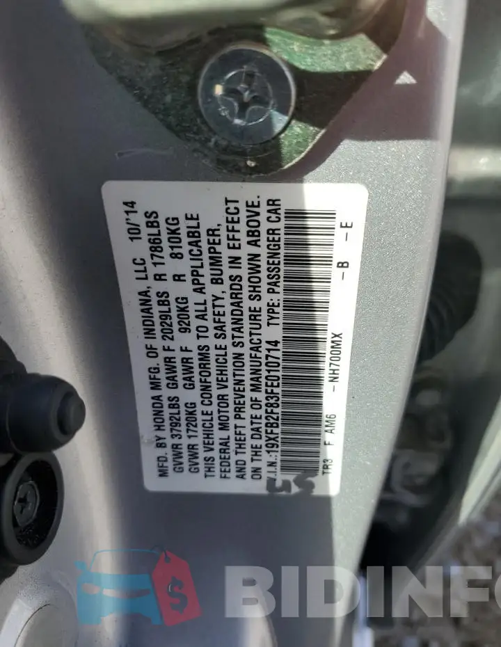 19XFB2F83FE010714 Photo# 12