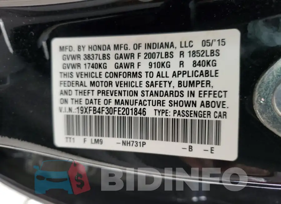 19XFB4F30FE201846 Photo# 13