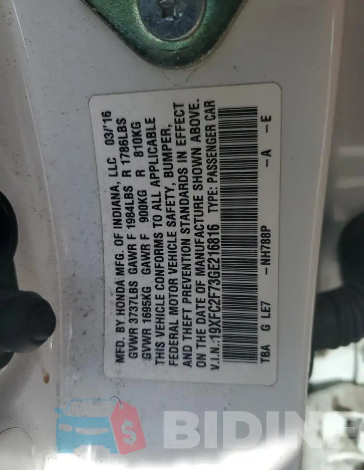19XFC2F73GE216816 Photo# 12