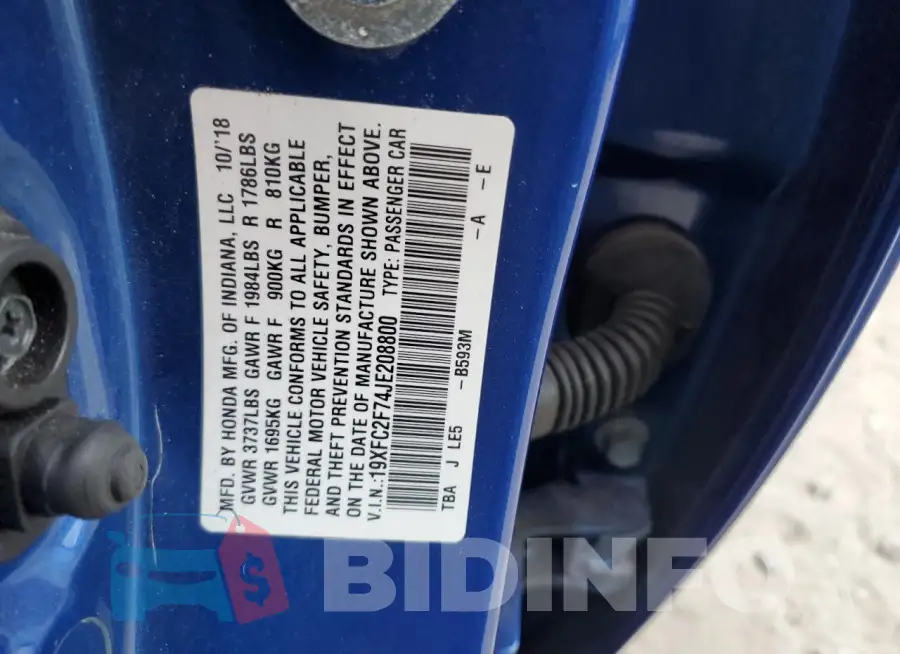 19XFC2F74JE208800 Photo# 13