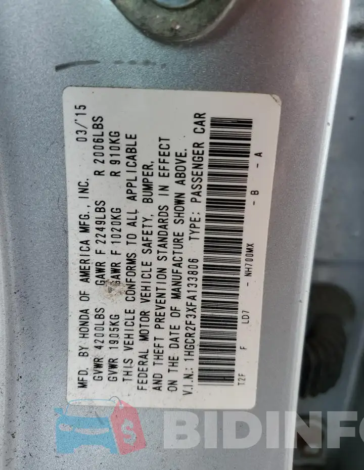 1HGCR2F3XFA133806 Photo# 13