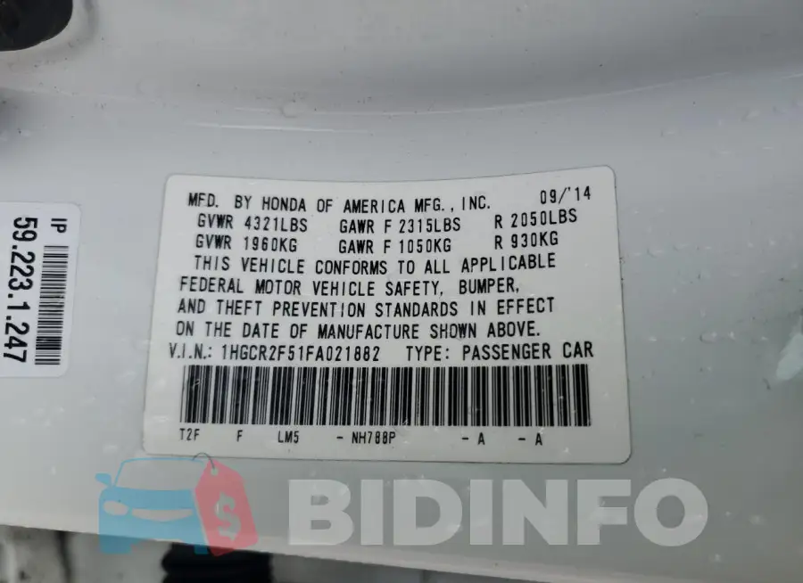 1HGCR2F51FA021882 Photo# 12