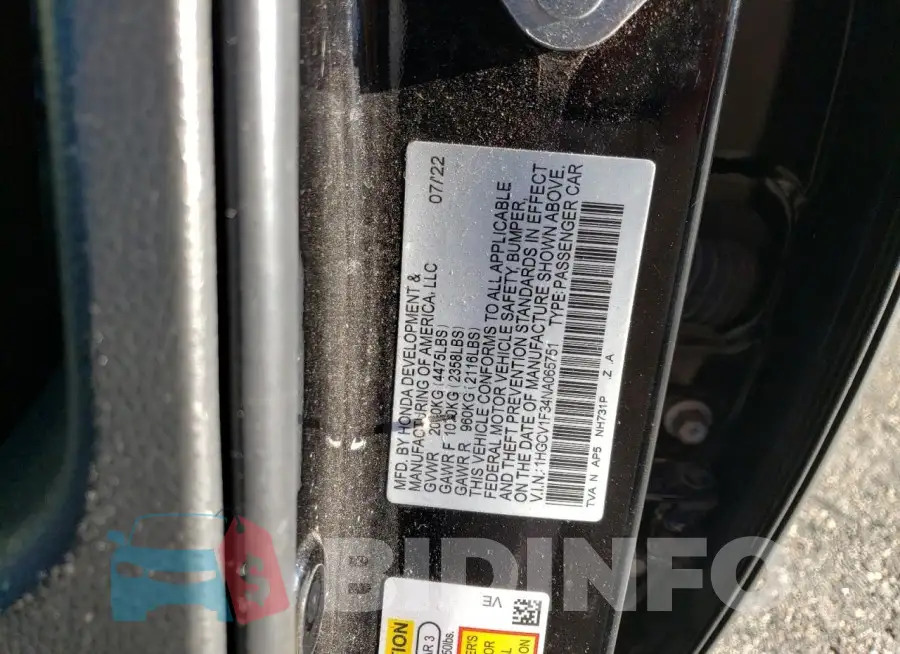 1HGCV1F34NA065751 Photo# 12