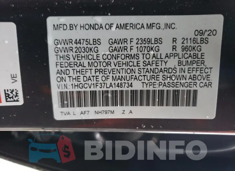 1HGCV1F37LA148734 Photo# 12