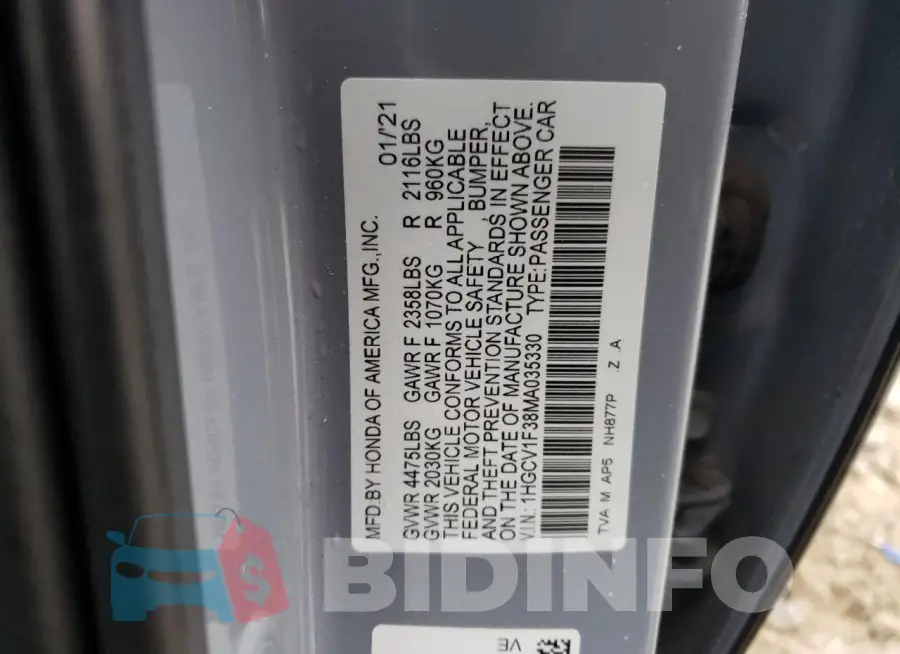 1HGCV1F38MA035330 Photo# 13