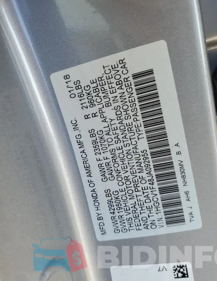 1HGCV1F48JA092955 Photo# 12