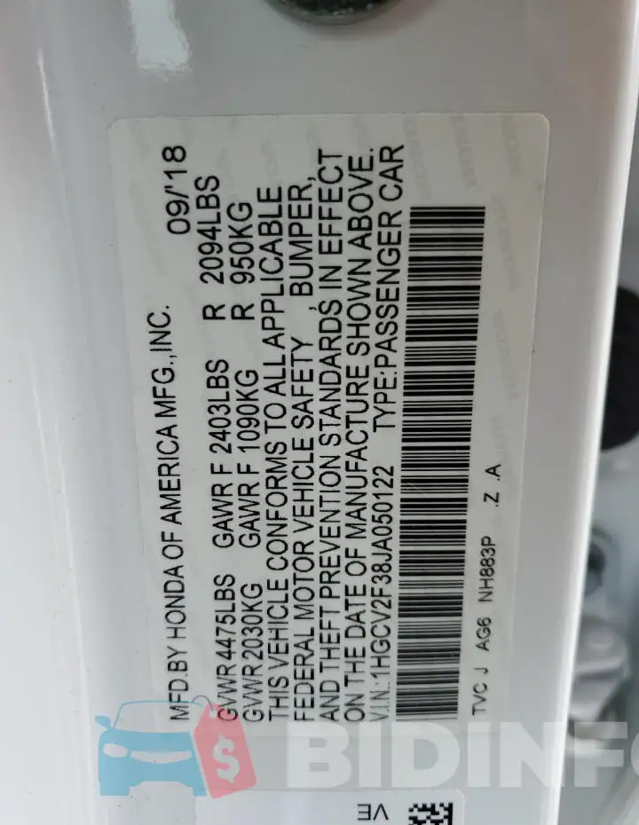1HGCV2F38JA050122 Photo# 12
