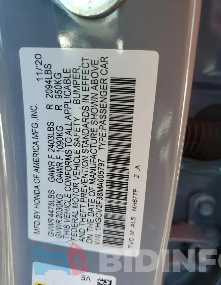 1HGCV2F38MA005797 Photo# 12