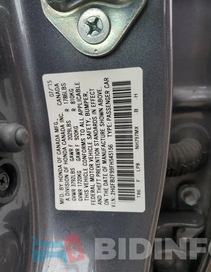 2HGFB2F99FH545156 Photo# 12