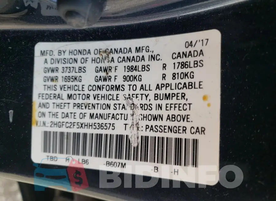 2HGFC2F5XHH536575 Photo# 12