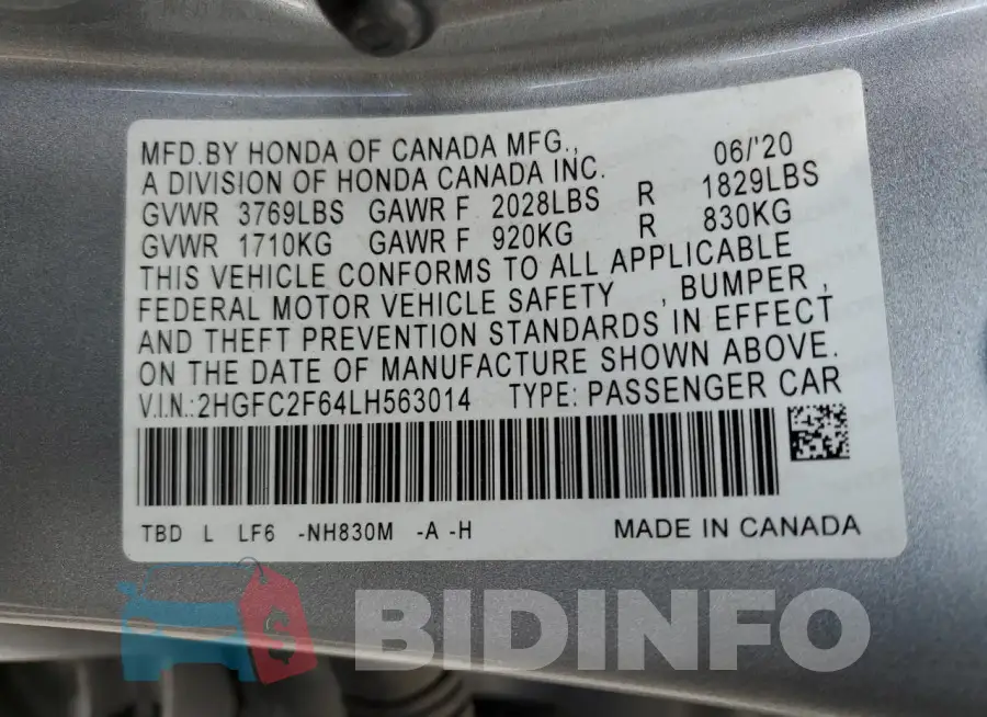 2HGFC2F64LH563014 Photo# 12