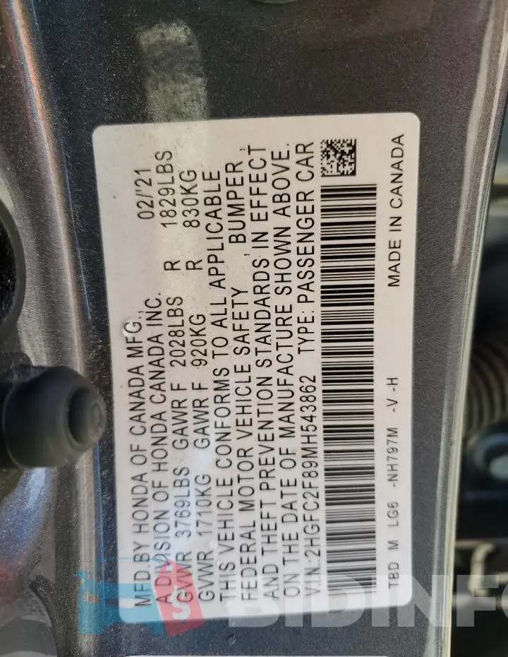 2HGFC2F89MH543862 Photo# 13