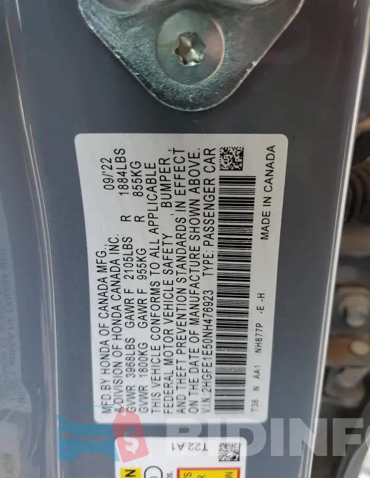 2HGFE1E50NH476923 Photo# 12