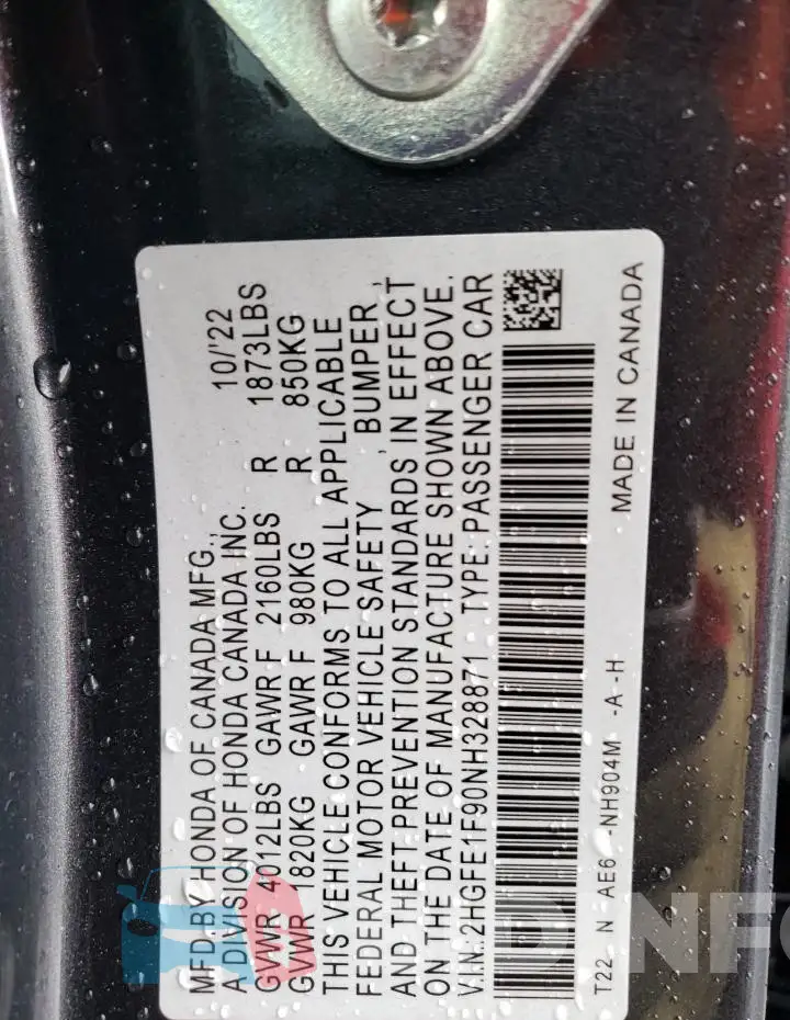 2HGFE1F90NH328871 Photo# 12