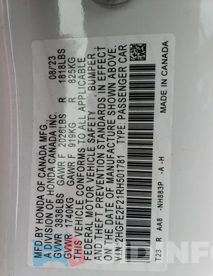 2HGFE2F21RH501781 Photo# 12