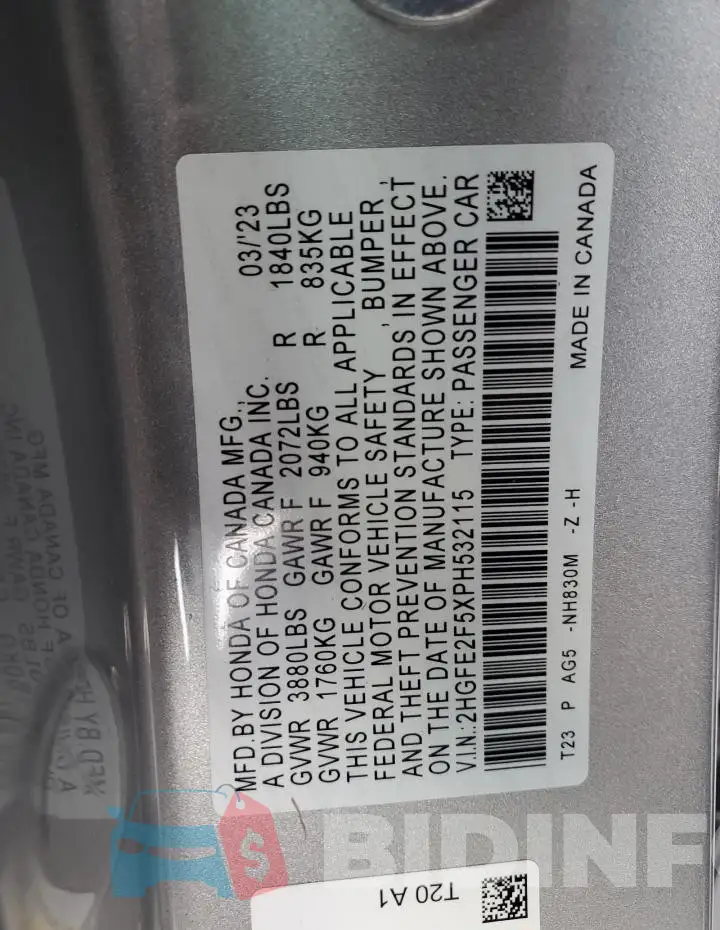 2HGFE2F5XPH532115 Photo# 12