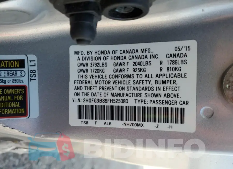2HGFG3B86FH525080 Photo# 12