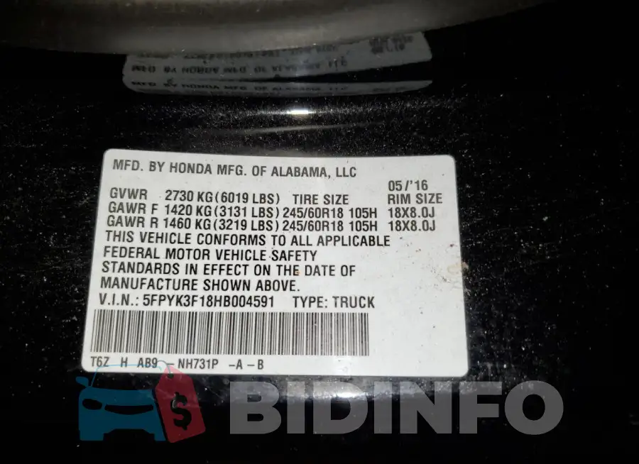 5FPYK3F18HB004591 Photo# 12