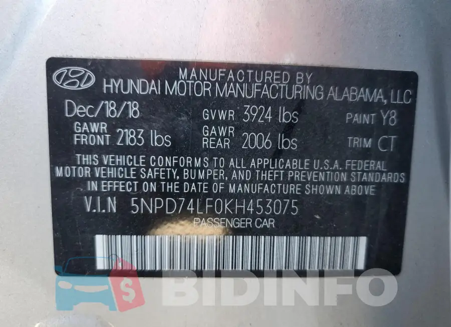 5NPD74LF0KH453075 Photo# 12