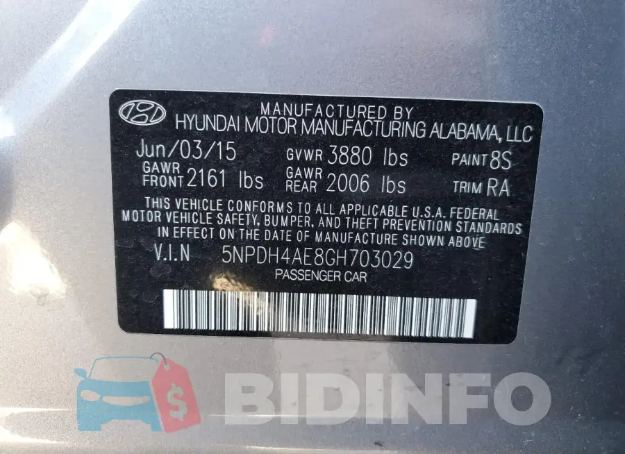 5NPDH4AE8GH703029 Photo# 12
