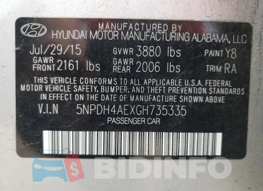 5NPDH4AEXGH735335 Photo# 13