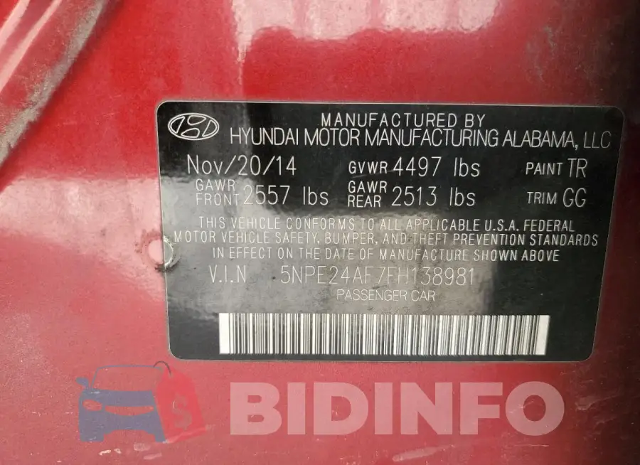 5NPE24AF7FH138981 Photo# 12