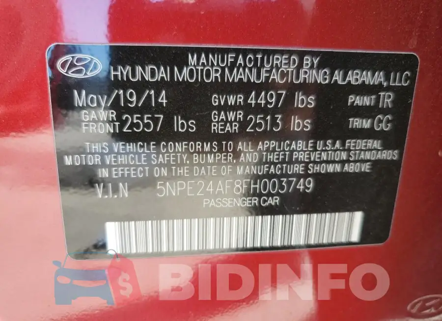 5NPE24AF8FH003749 Photo# 12