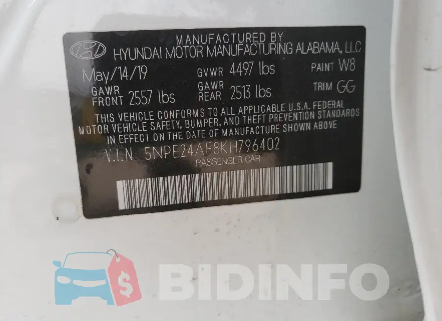 5NPE24AF8KH796402 Photo# 12