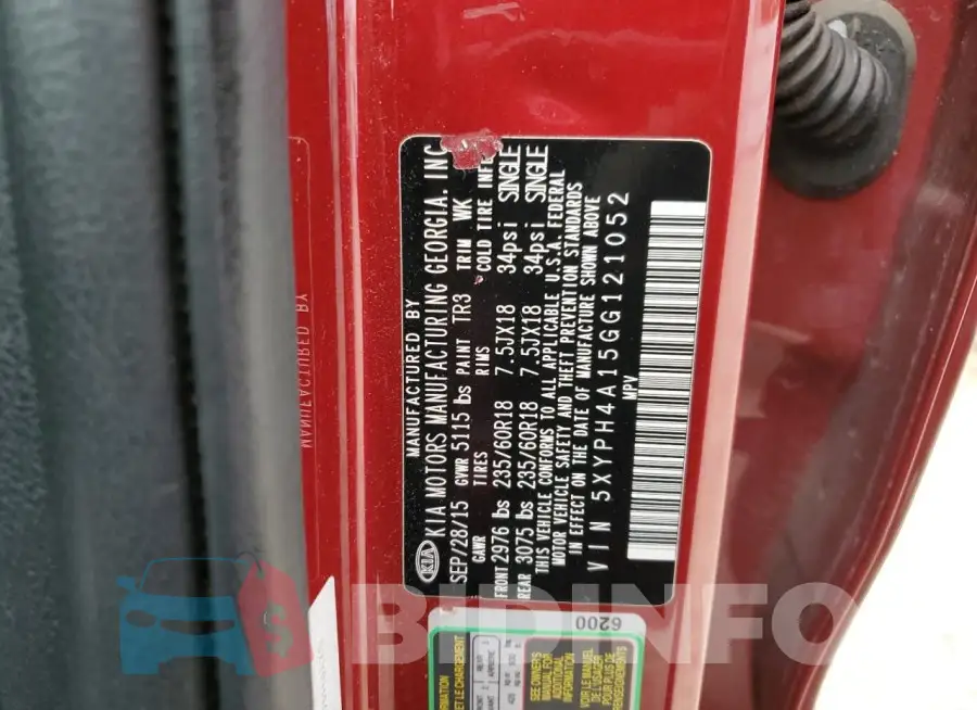 5XYPH4A15GG121052 Photo# 13