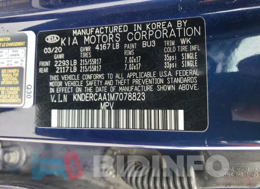KNDERCAA1M7078823 Photo# 13