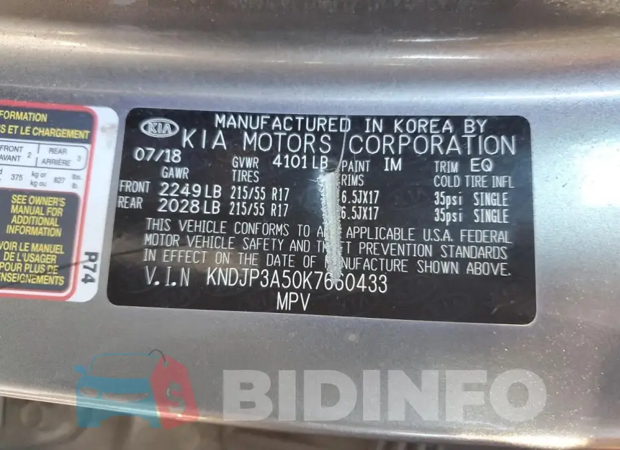 KNDJP3A50K7660433 Photo# 12