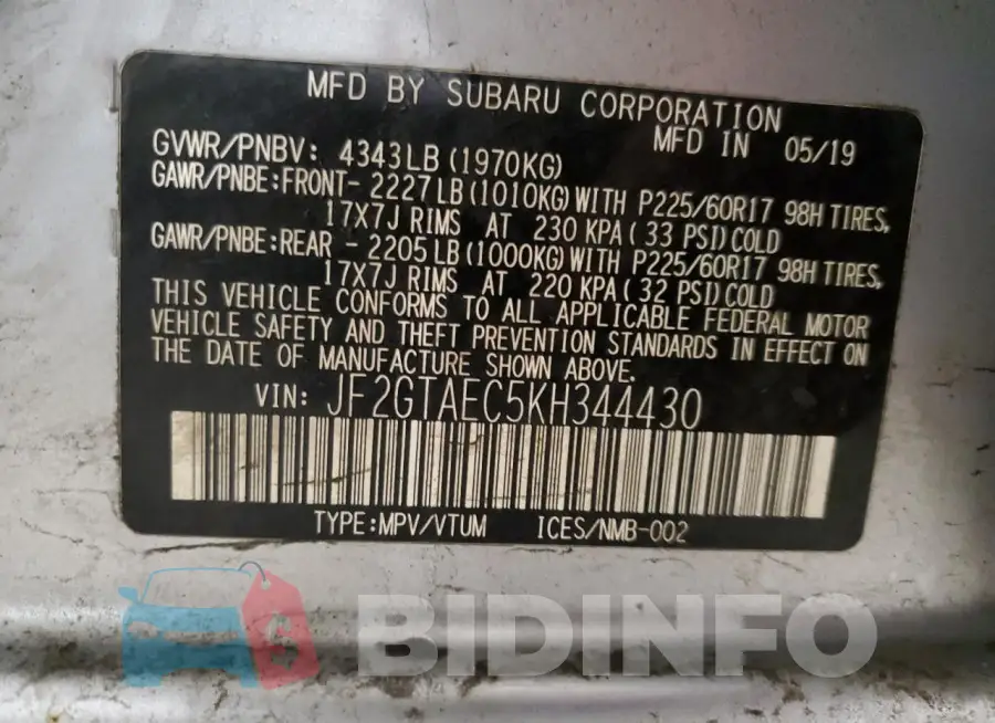 JF2GTAEC5KH344430 Photo# 12