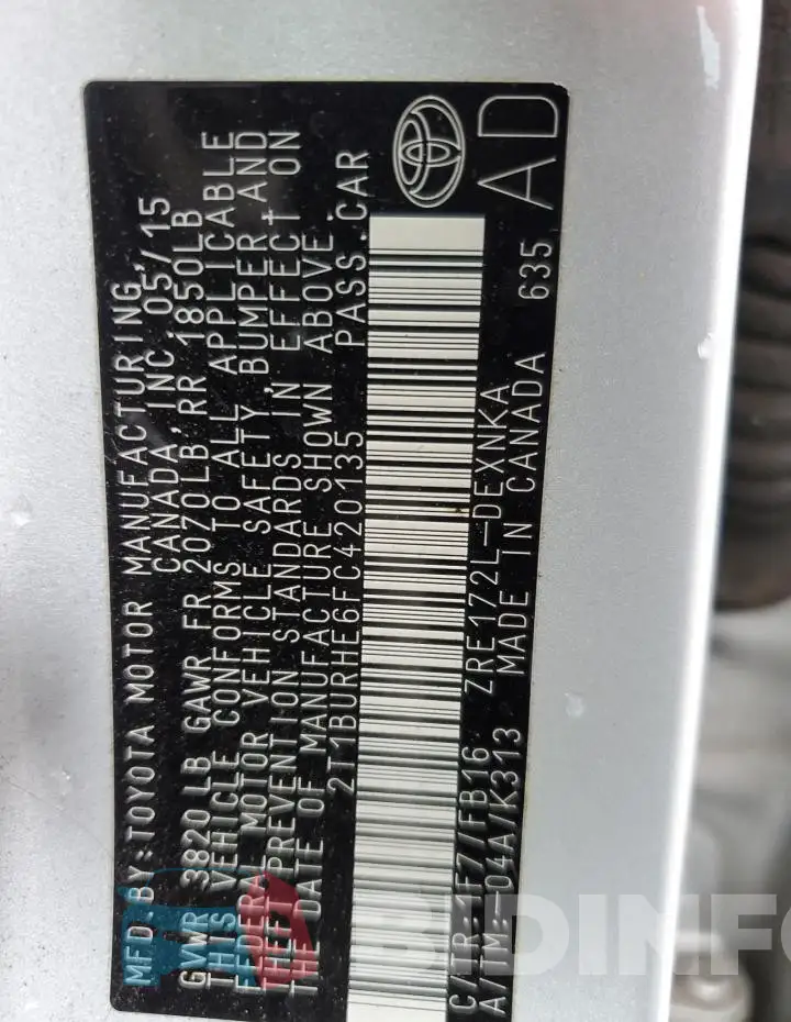 2T1BURHE6FC420135 Photo# 12