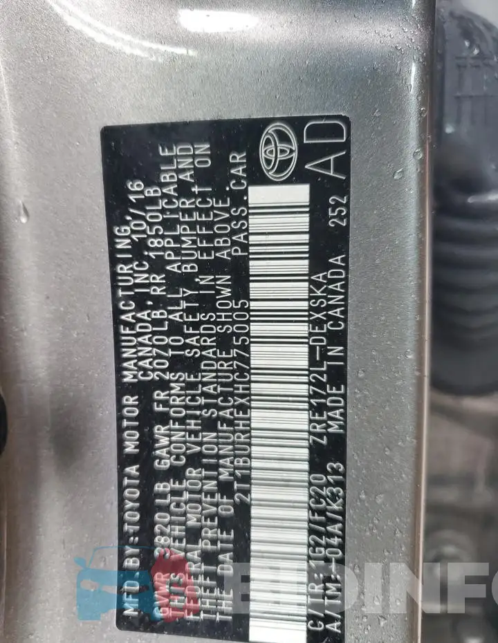 2T1BURHEXHC775005 Photo# 12