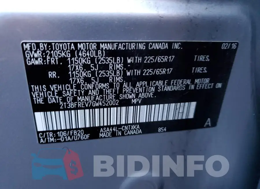 2T3BFREV7GW452002 Photo# 12