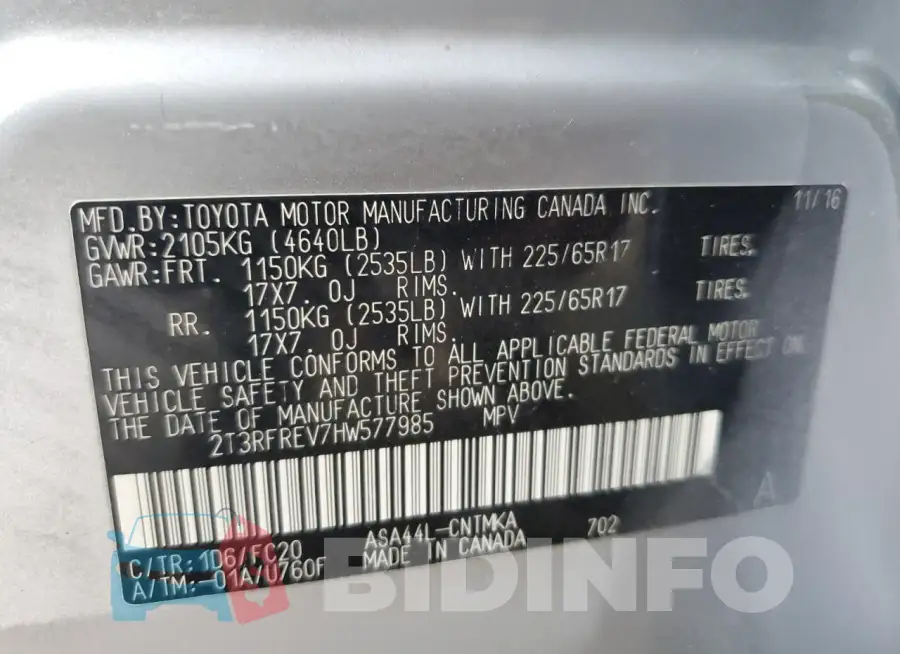 2T3RFREV7HW577985 Photo# 13