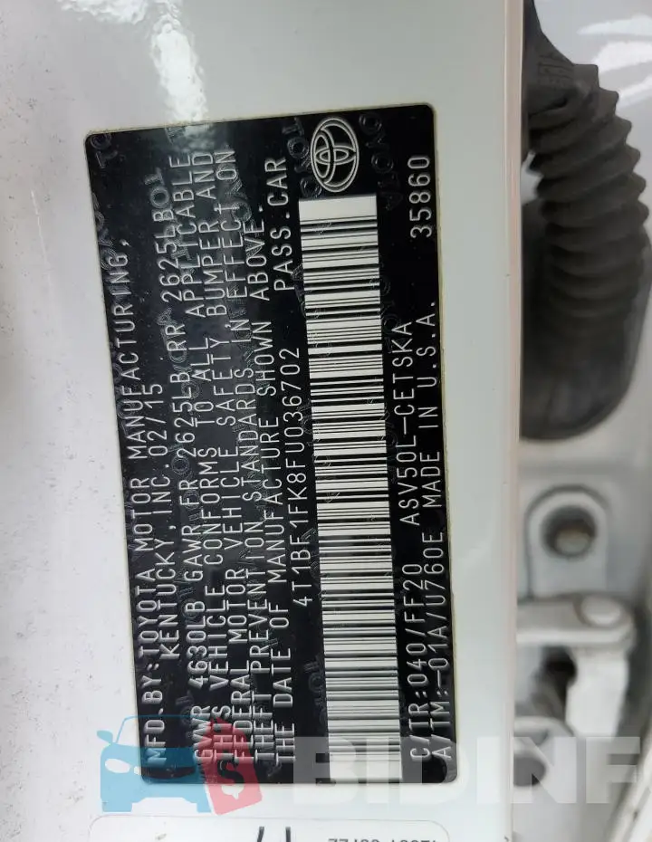 4T1BF1FK8FU036702 Photo# 12