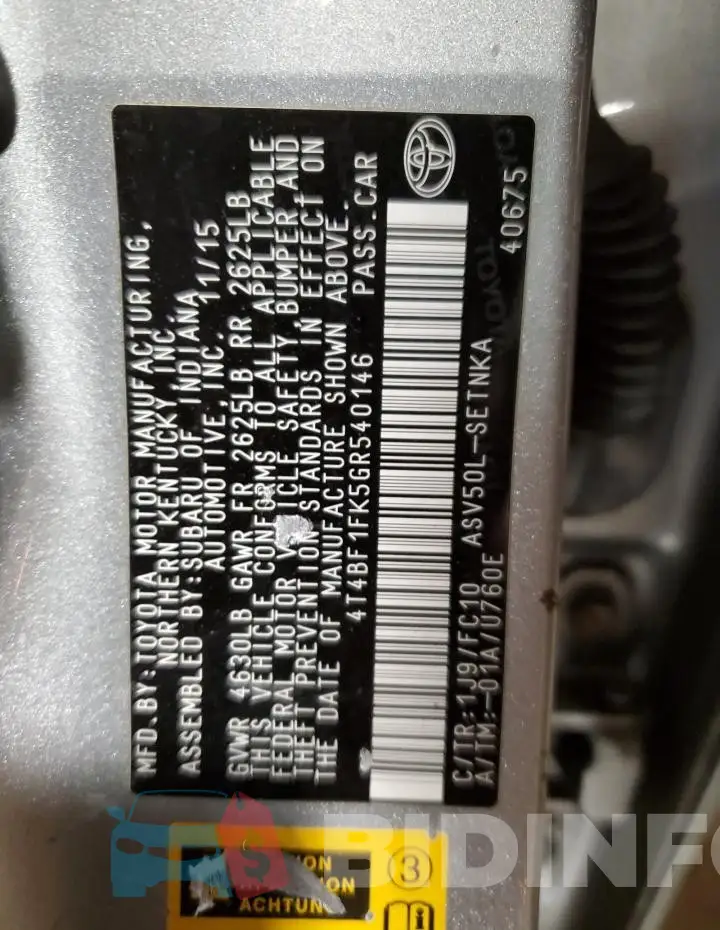 4T4BF1FK5GR540146 Photo# 13