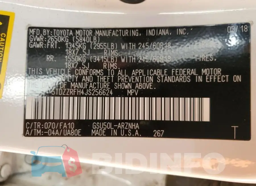 5TDZZRFH4JS256624 Photo# 13