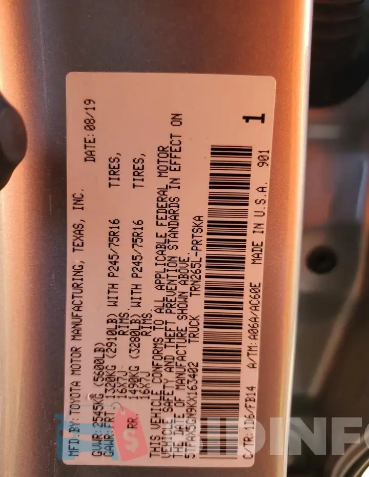 5TFAX5GN9KX163402 Photo# 12