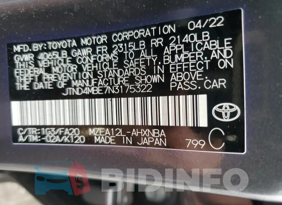 JTND4MBE7N3175322 Photo# 12