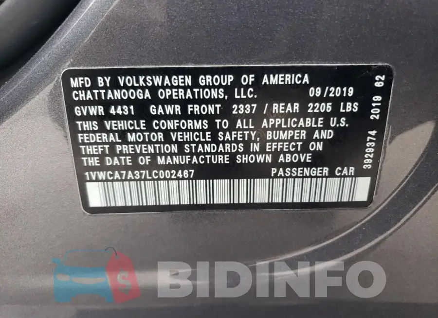 1VWCA7A37LC002467 Photo# 12