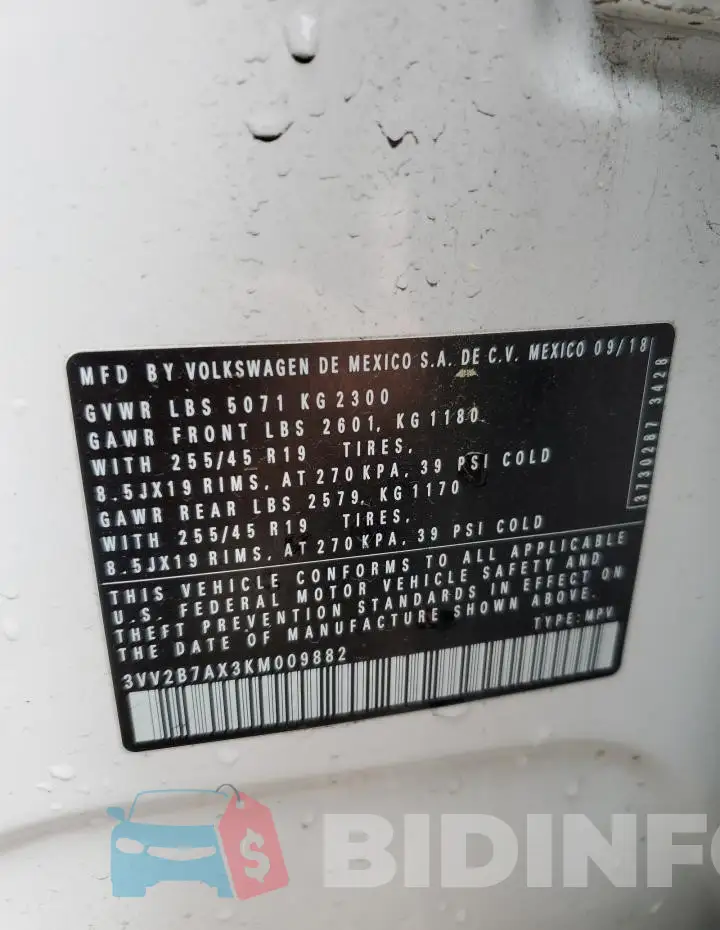 3VV2B7AX3KM009882 Photo# 13