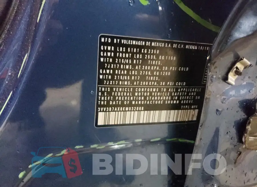3VV3B7AX8KM032868 Photo# 13